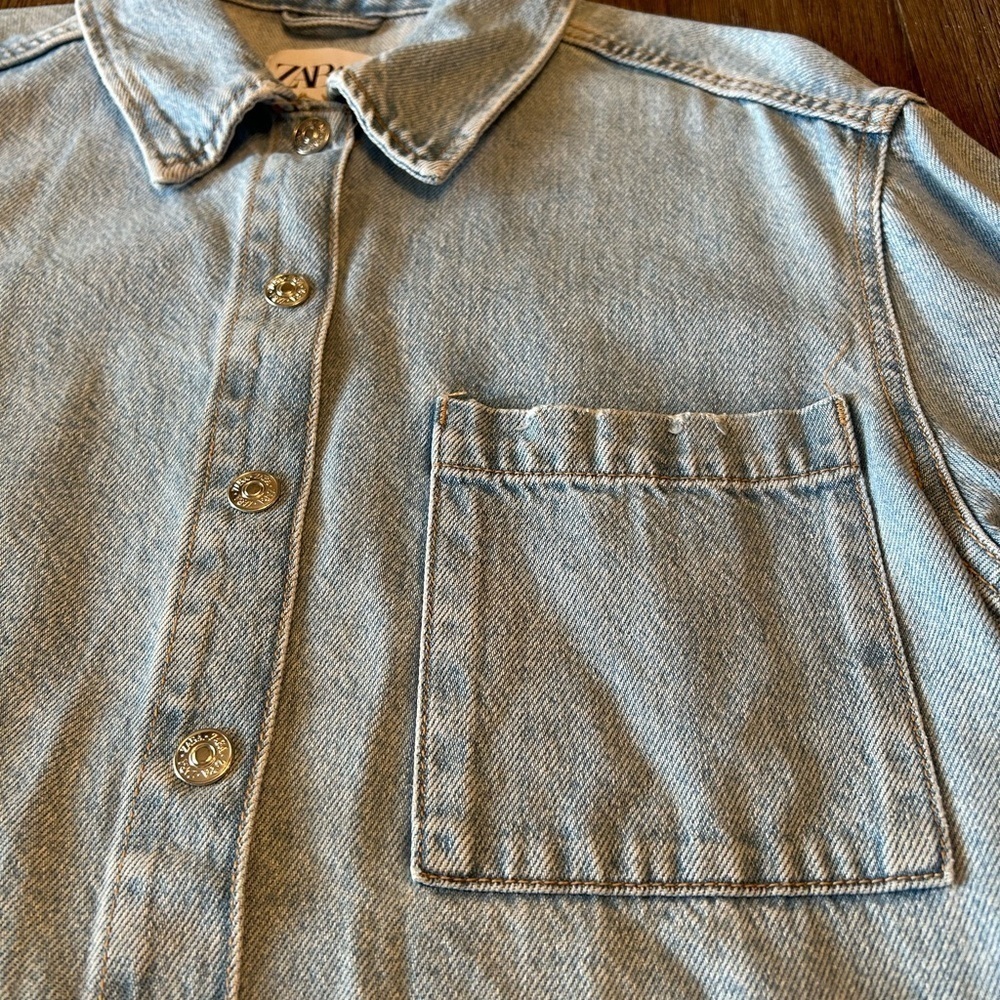 Zara Women’s Oversized Denim Shirt Dress. Size M-L Front Pocket. - Picture 3 of 9